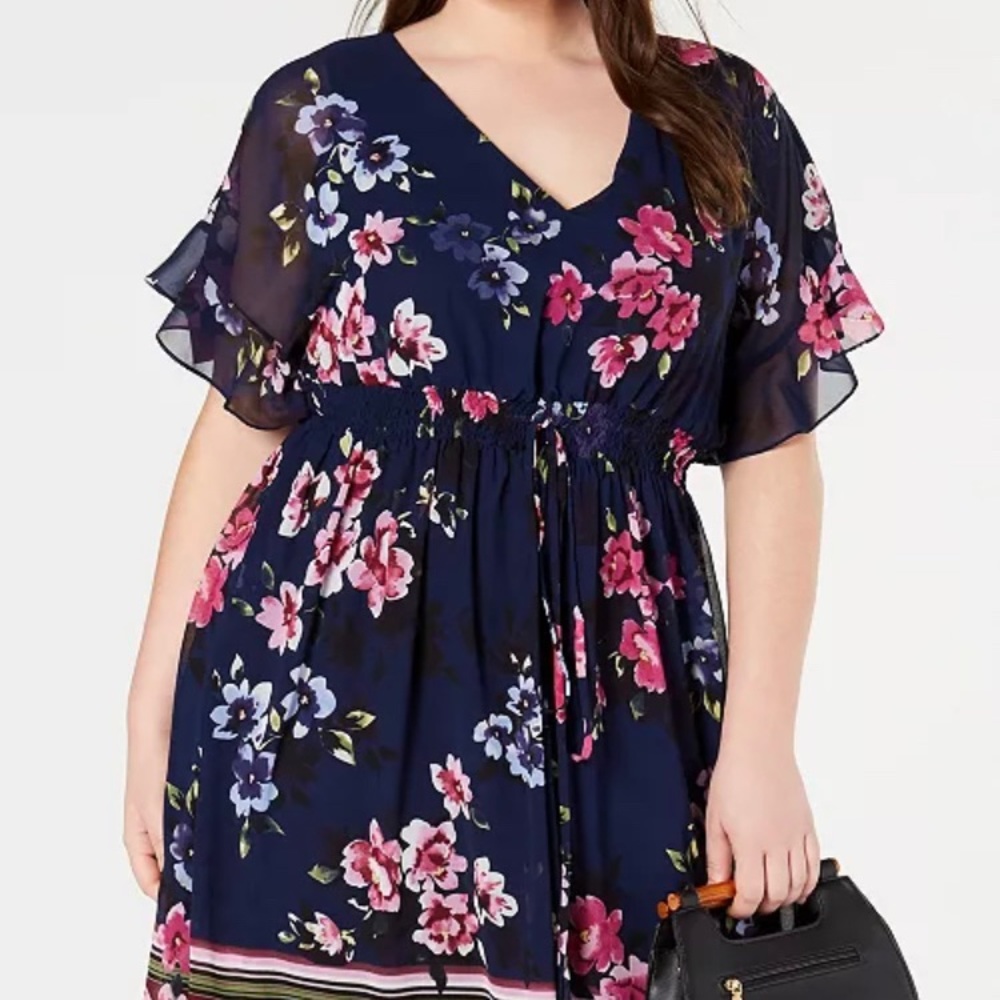 Taylor Woman Plus Size Printed Smocked Midi Dress Floral Size 18W - Picture 10 of 10